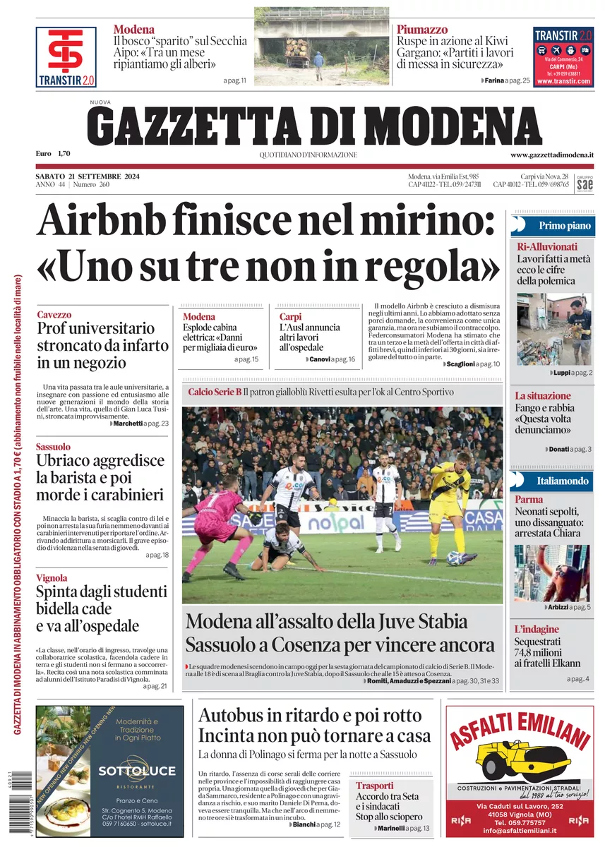 Prima-pagina-gazzetta di modena-oggi-edizione-del-2024-09-21